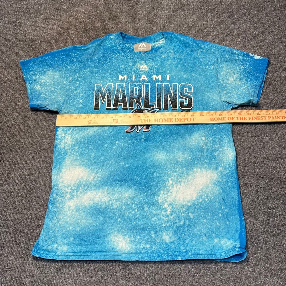 Majestic Miami Marlins MLB Bleach Wash Graphic T-Shirt Mens Medium Blue - Picture 5 of 5